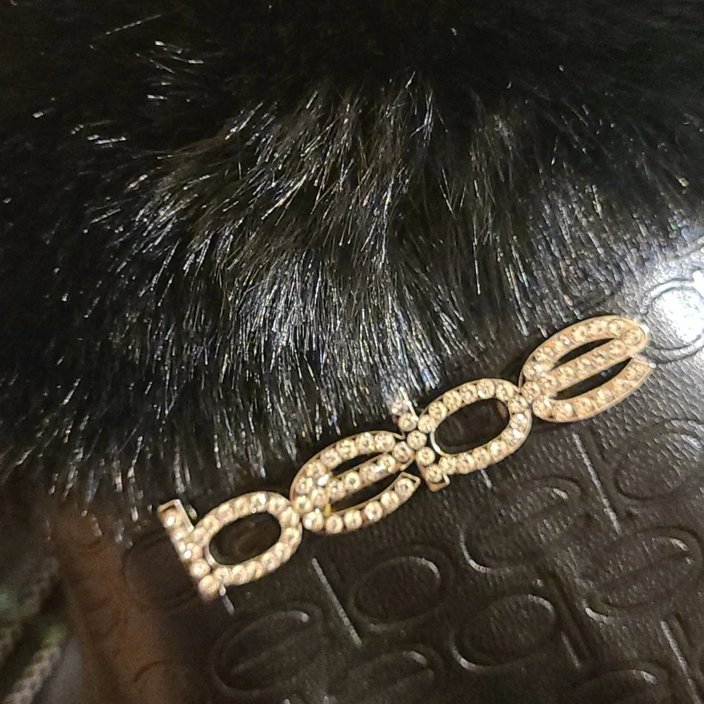 Bebe Black Faux Leather and Fur Trim Gloves - OSFM